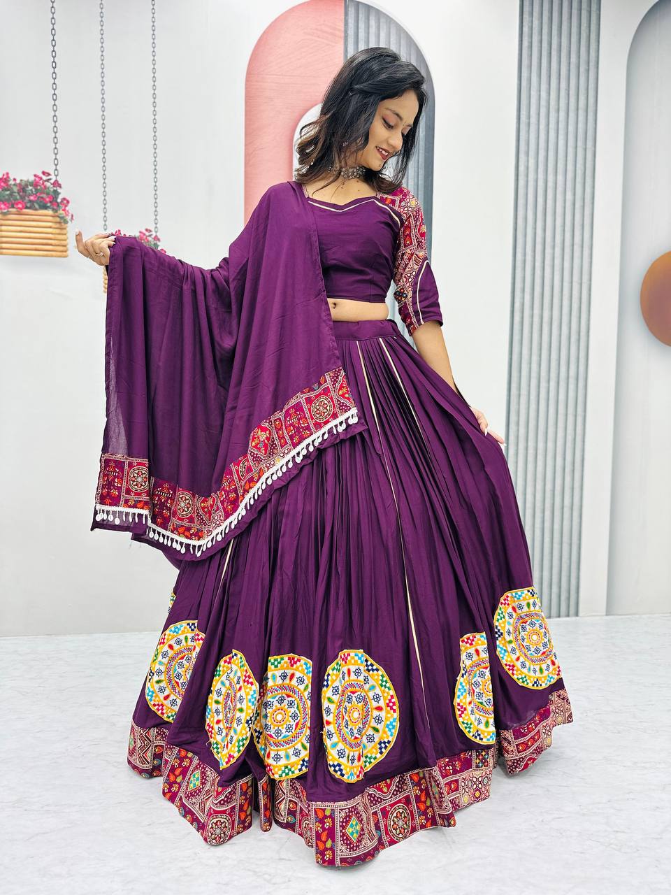 Kavya & Riddhi’s Mirror Magic: Pure Cotton Lehenga Choli