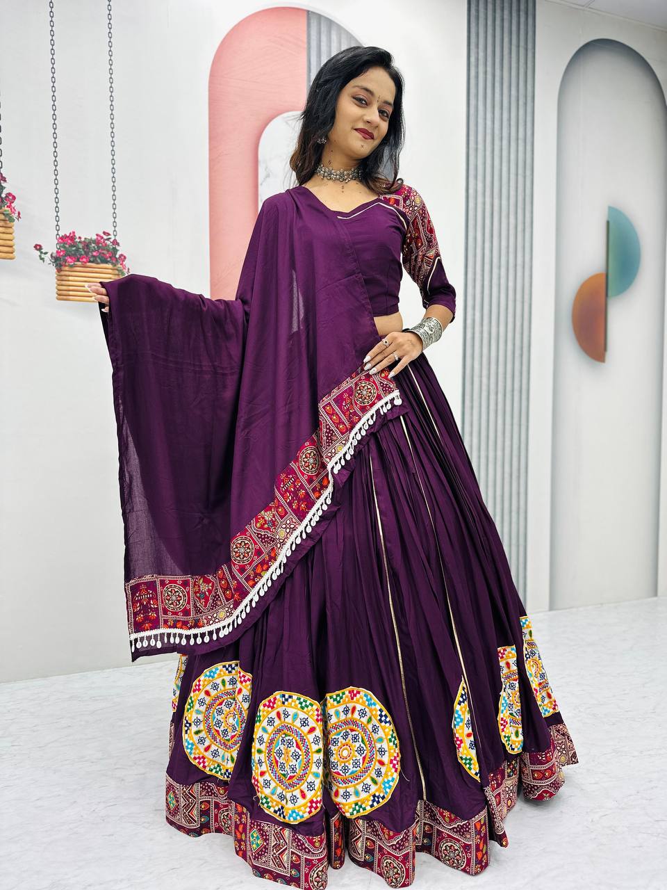 Kavya & Riddhi’s Mirror Magic: Pure Cotton Lehenga Choli