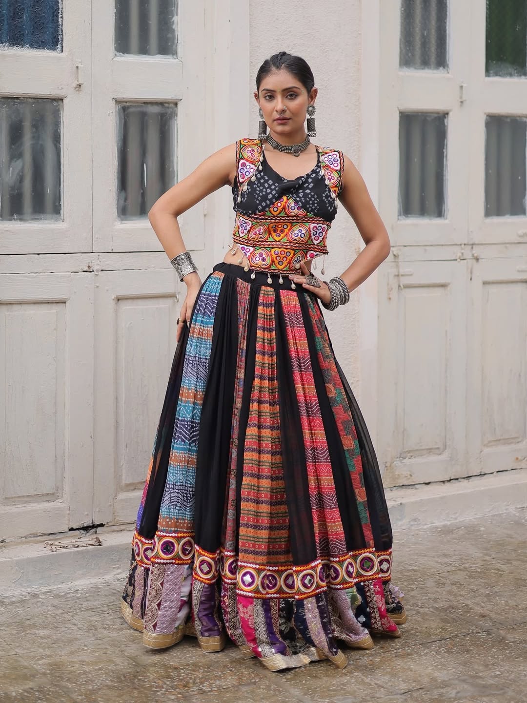 "RangRaasa Royale: Mirror Embellished Navratri Chaniya Choli Set"