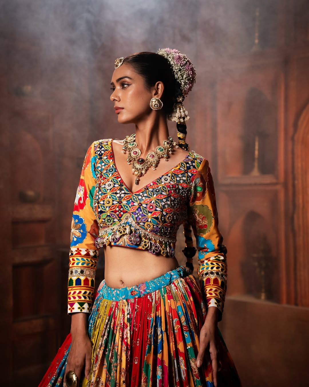 Royal Multicolor Heritage Rayon Lehenga Set
