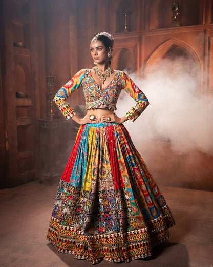 Royal Multicolor Heritage Rayon Lehenga Set