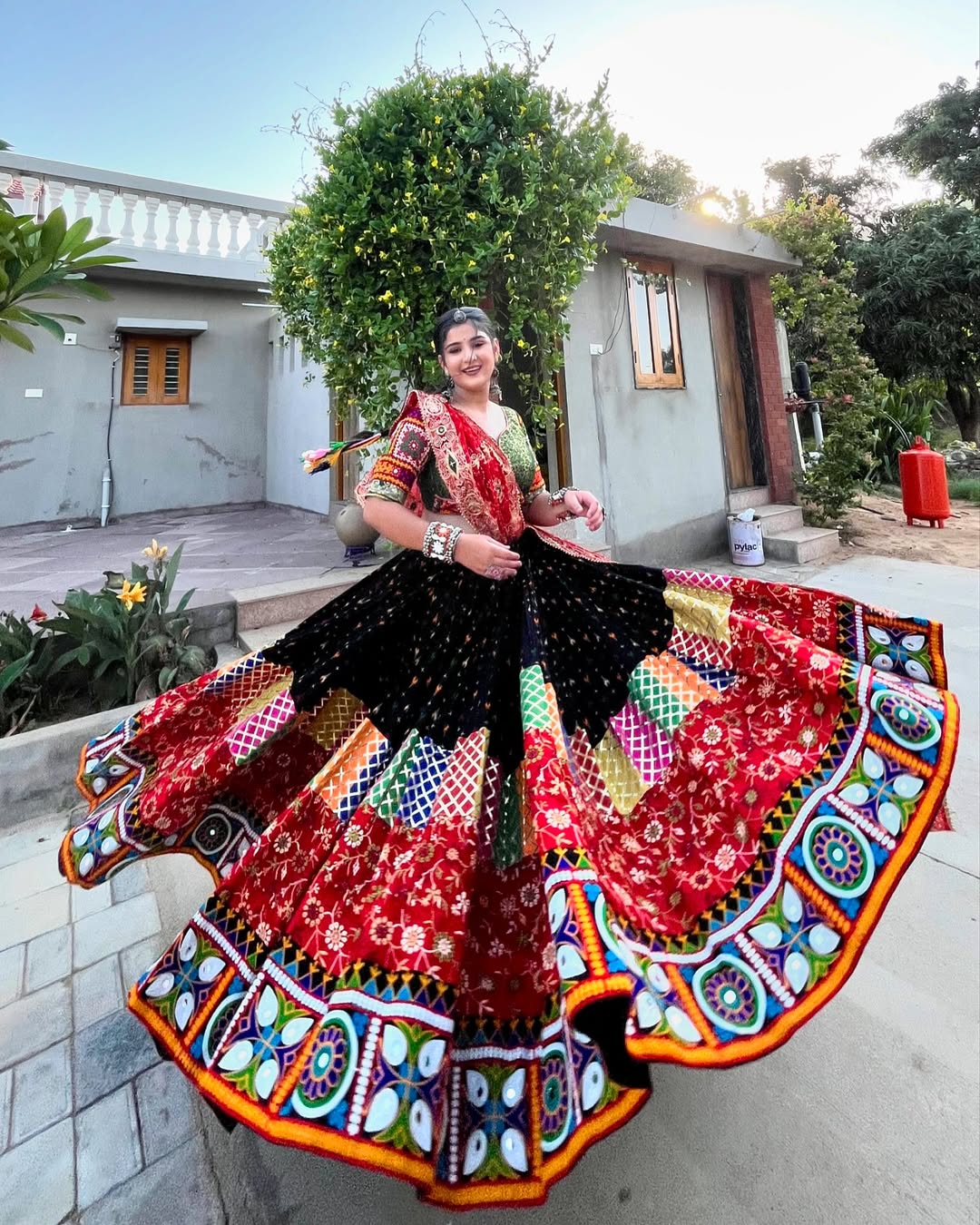 Vibrant Multicolor Navratri Special Rayon Lehenga Set