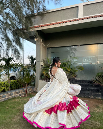 Royal White & Pink Navratri Lehenga Mirror Work Magic  Festive Garba Outfit
