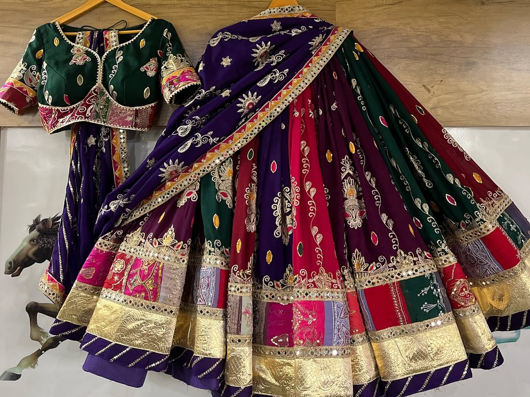 Regal Multicolor Navratri Lehenga  Zari, Patchwork & Mirror Magic