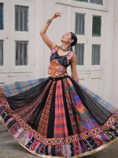 Vibrant Multicolor Tribal Fusion Rayon Lehenga Set