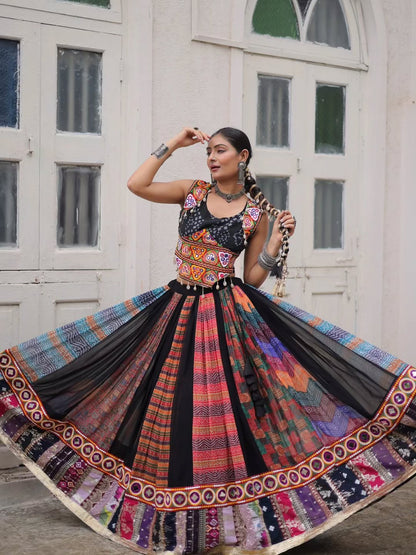 Vibrant Multicolor Tribal Fusion Rayon Lehenga Set