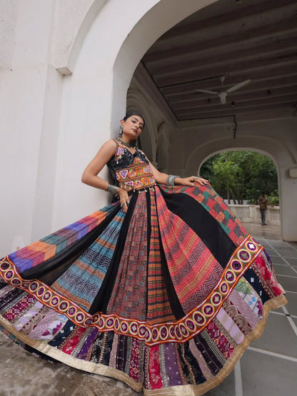 Vibrant Multicolor Tribal Fusion Rayon Lehenga Set