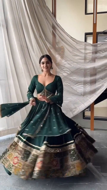 "Zehra Zari – Emerald Mirrorwork Flared Lehenga Set"