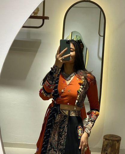 Royal Navratna Fusion Lehenga Set – Elegance in Rust & Midnight